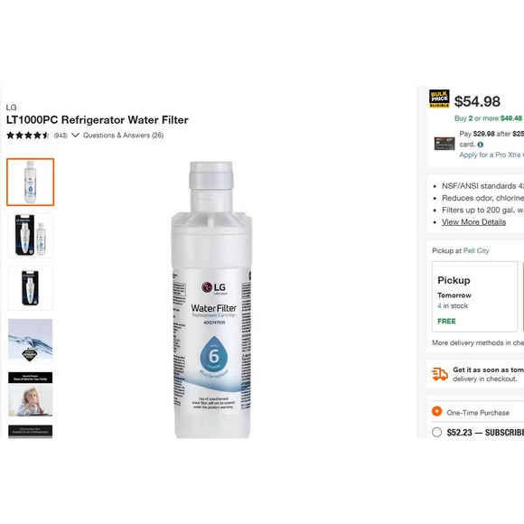 LG LT1000PC Refrigerator Water Filter (New, Open Packaged Item) - Picture 2 of 8